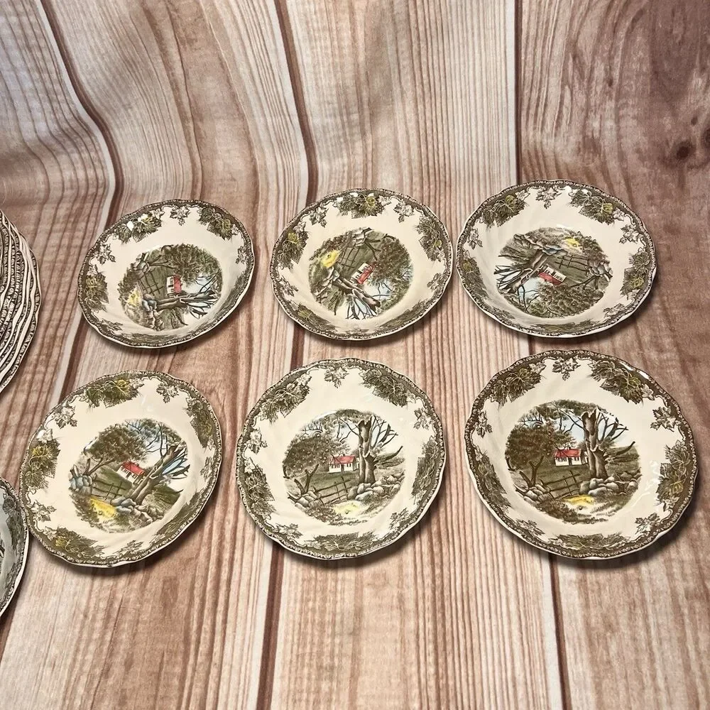 Johnson Bros Friendly Village School, Ice, Sugar House's. Set 8 Pc X 6